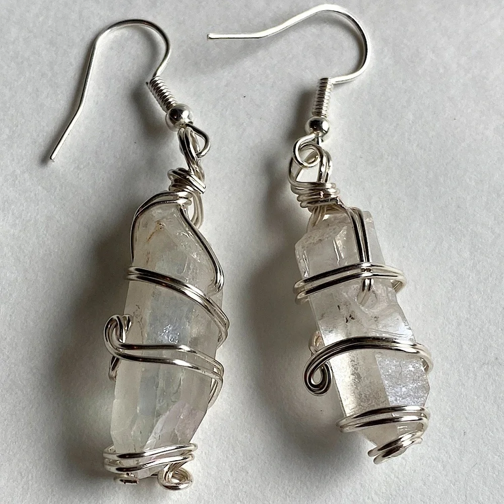 n e w | wire wrapped angel quartz earrings | raw crystal earrings | handmade 👼 - Picture 5 of 8